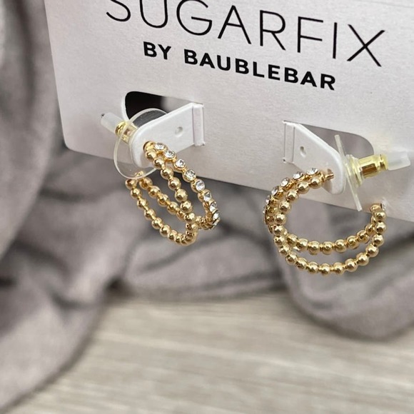 NWT BAUBLEBAR Crystal Beaded Double Hoop Earrings Sugarfix Gold Fashion Jewelry - Picture 3 of 6